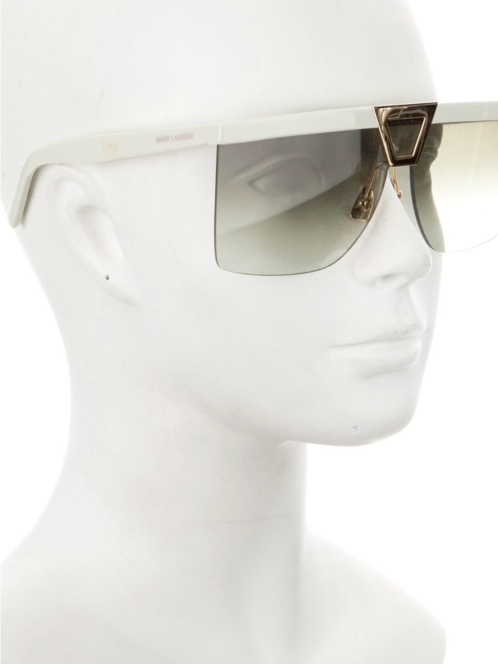 Saint Laurent White Shield Sunglasses with Gold Accent and Gray Gradient Lenses